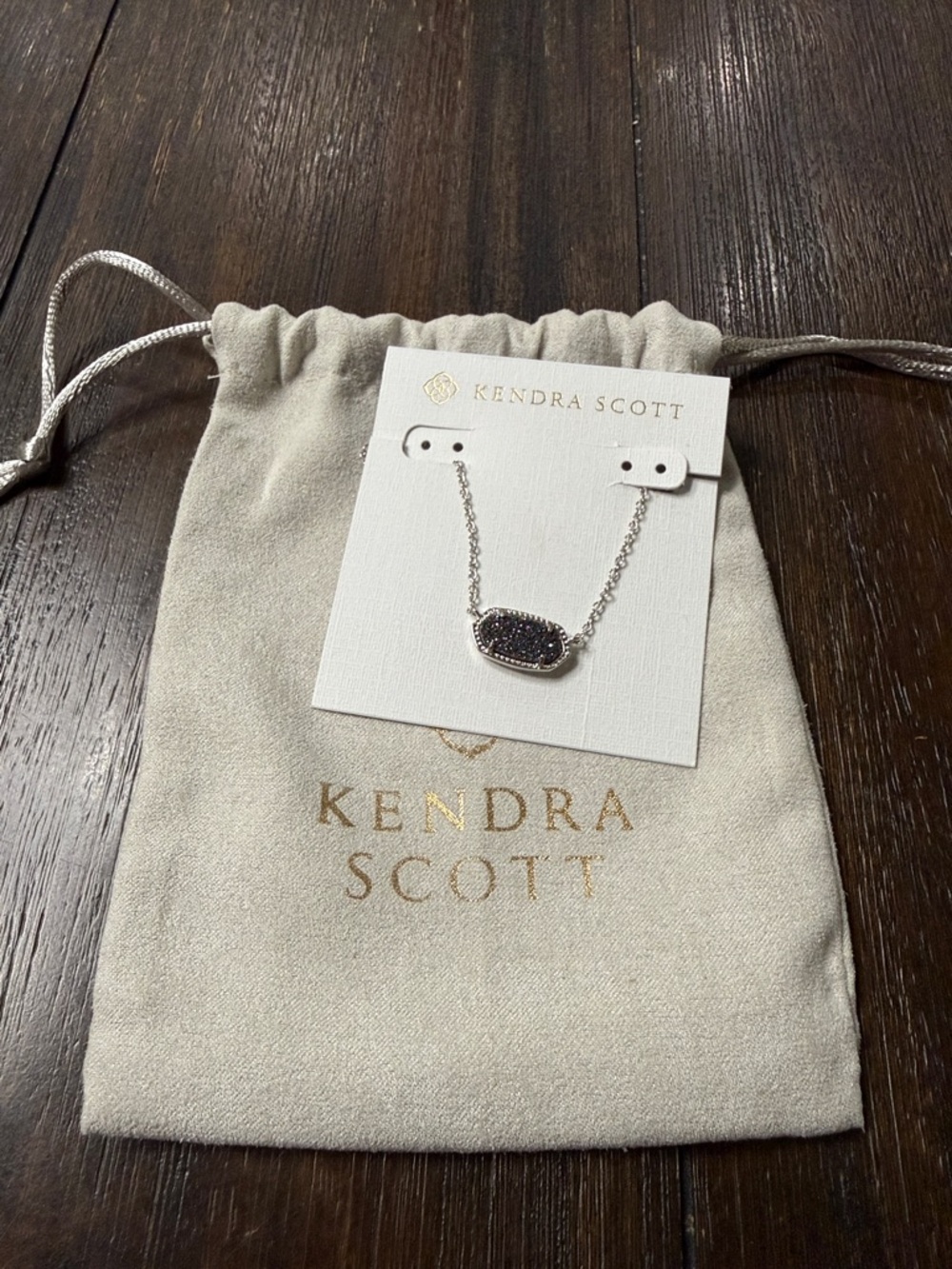 Kendra Scott Silver Necklace with Black Sparkle Druzy